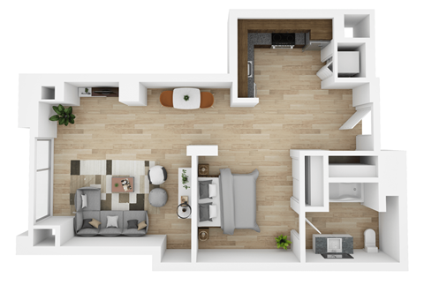 Floor plan for 1 bed, 1 bath, 702 sqft
